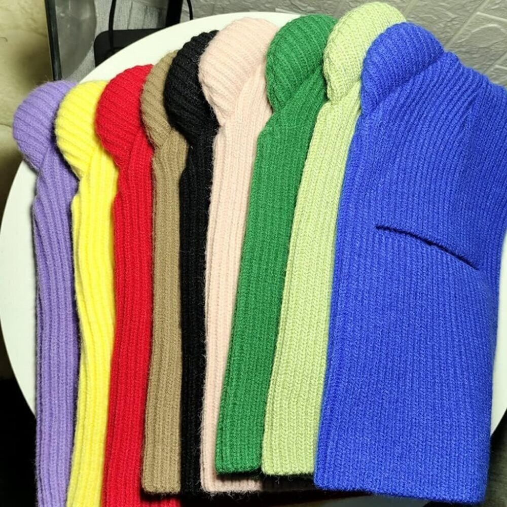 Women's Green Winter Hat Warm Hooded Scarf Hat Balaclava Knit Skull Beanie - Picture 3 of 3